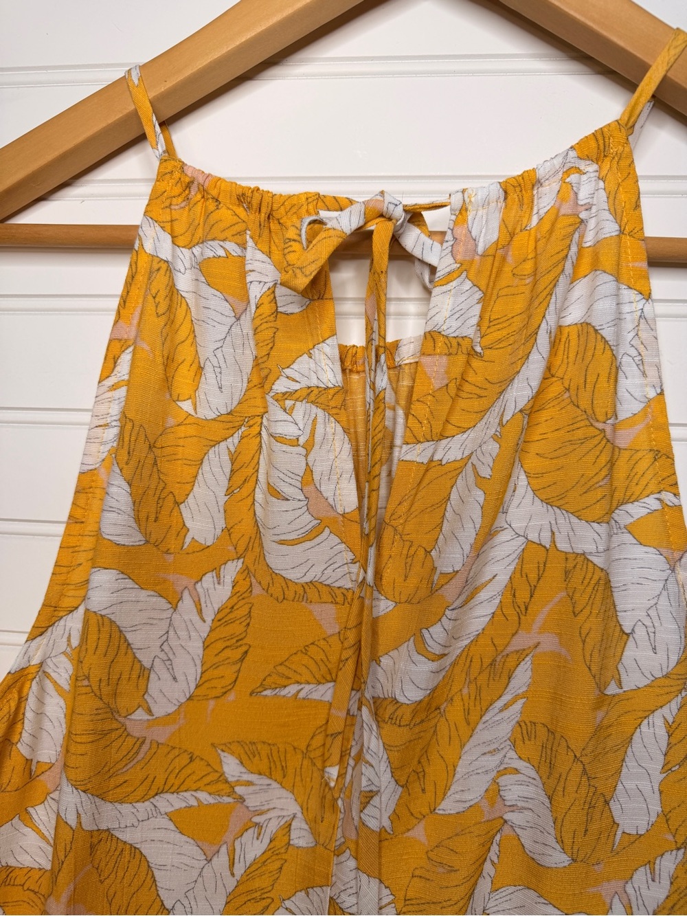 Nine West Mustard Yellow Tropical Leaf Print Halter Top Sz XL - Picture 3 of 7